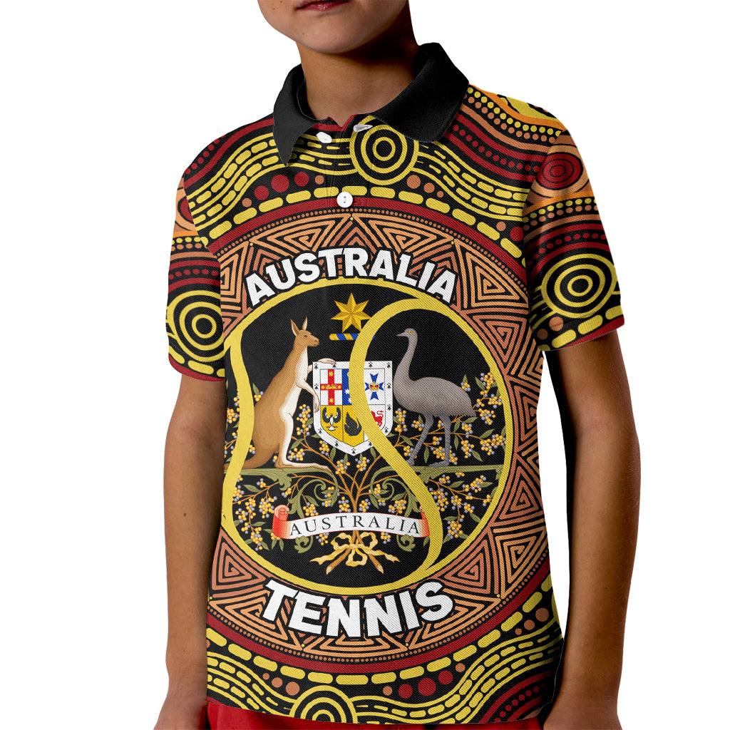 Personalised Australia Tennis Kid Polo Shirt Aussie Indigenous Art