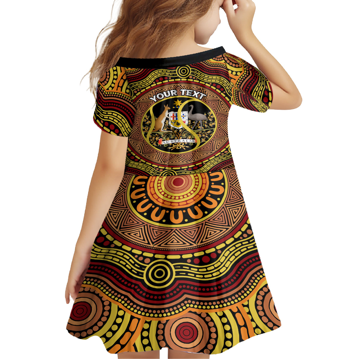 Personalised Australia Tennis Kid Short Sleeve Dress Aussie Indigenous Art