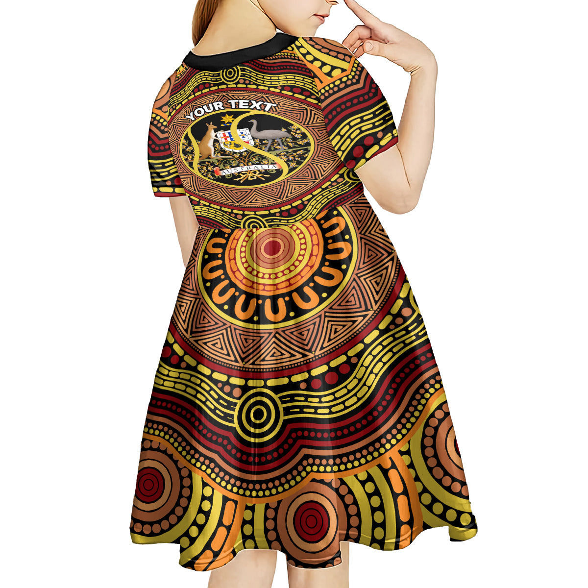 Personalised Australia Tennis Kid Short Sleeve Dress Aussie Indigenous Art