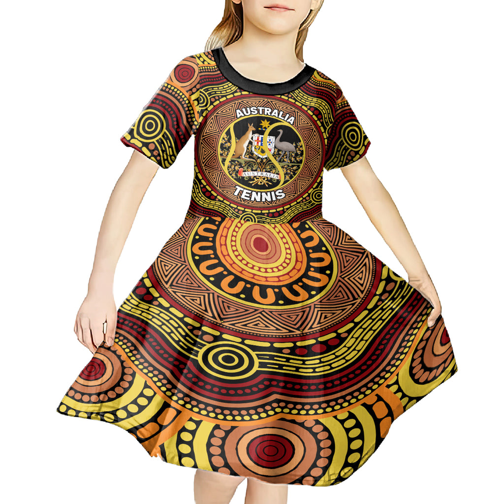 Personalised Australia Tennis Kid Short Sleeve Dress Aussie Indigenous Art