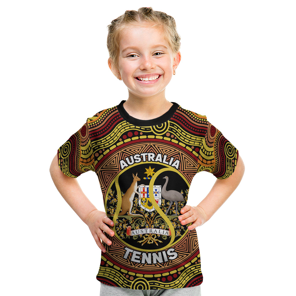 Personalised Australia Tennis Kid T Shirt Aussie Indigenous Art
