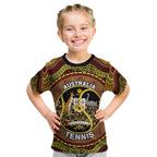 Personalised Australia Tennis Kid T Shirt Aussie Indigenous Art