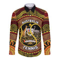 Personalised Australia Tennis Long Sleeve Button Shirt Aussie Indigenous Art