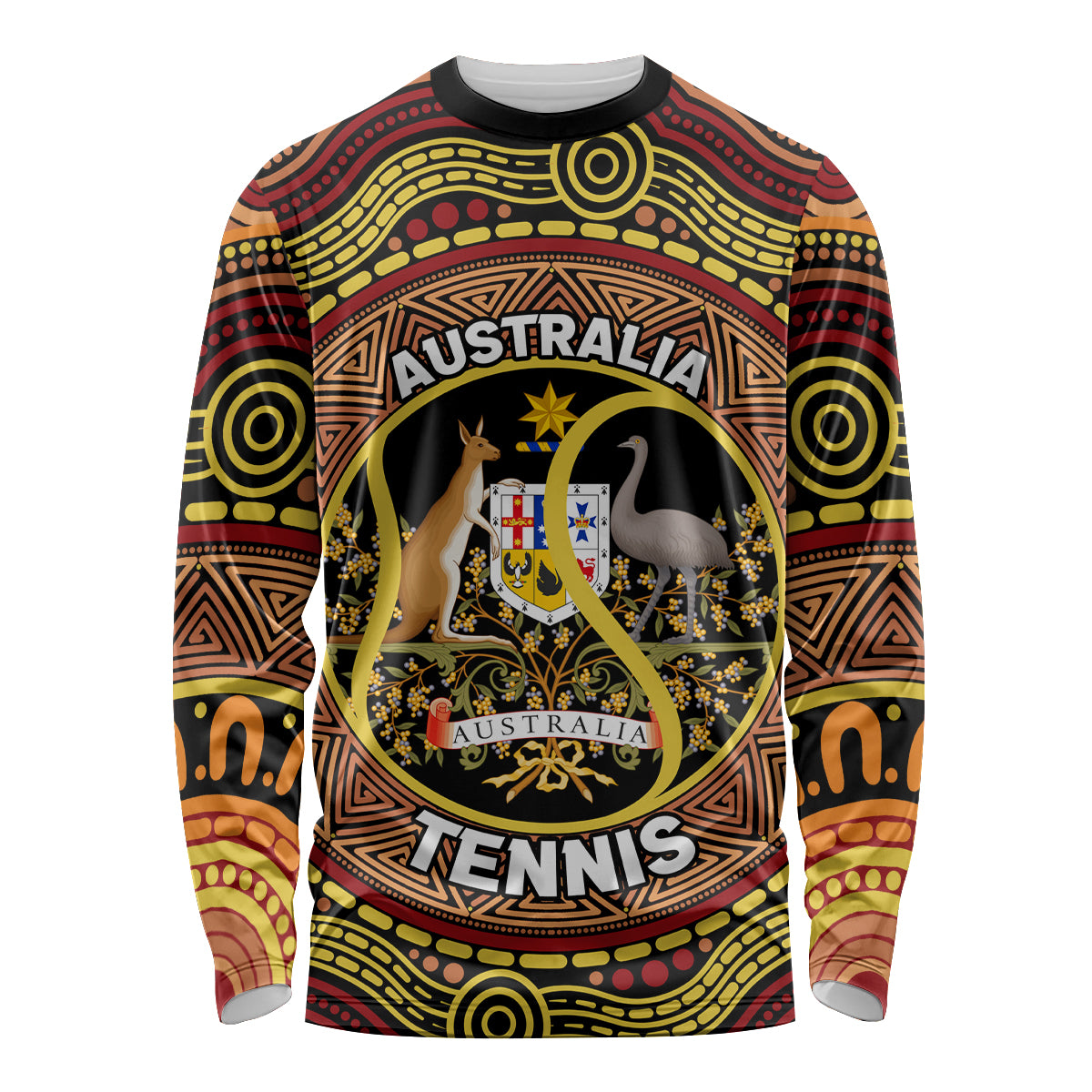 Personalised Australia Tennis Long Sleeve Shirt Aussie Indigenous Art