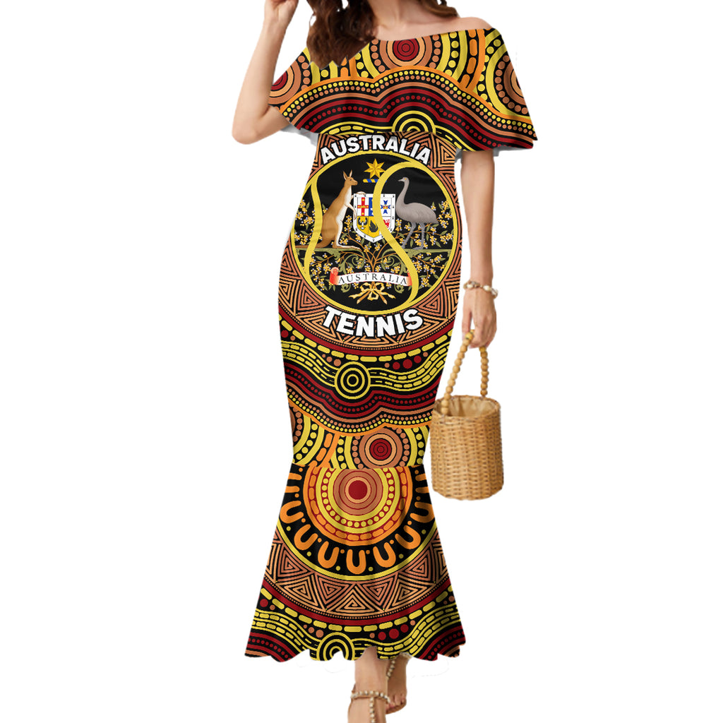 Personalised Australia Tennis Mermaid Dress Aussie Indigenous Art