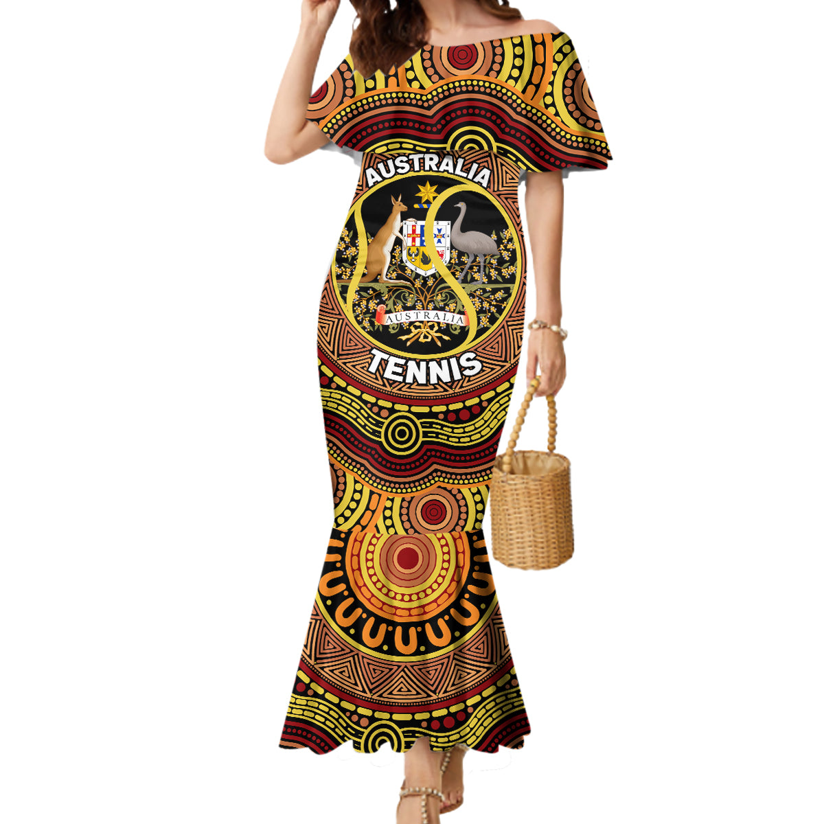 Personalised Australia Tennis Mermaid Dress Aussie Indigenous Art