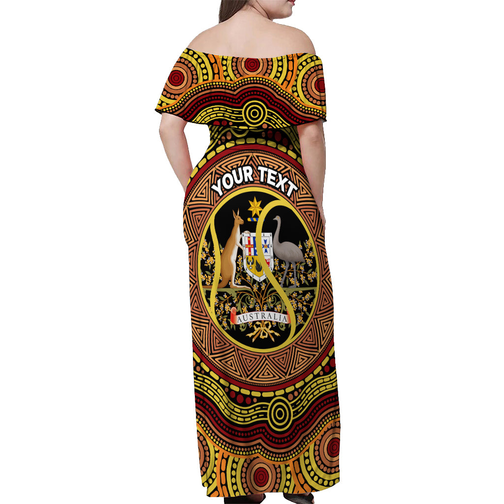 Personalised Australia Tennis Off Shoulder Maxi Dress Aussie Indigenous Art