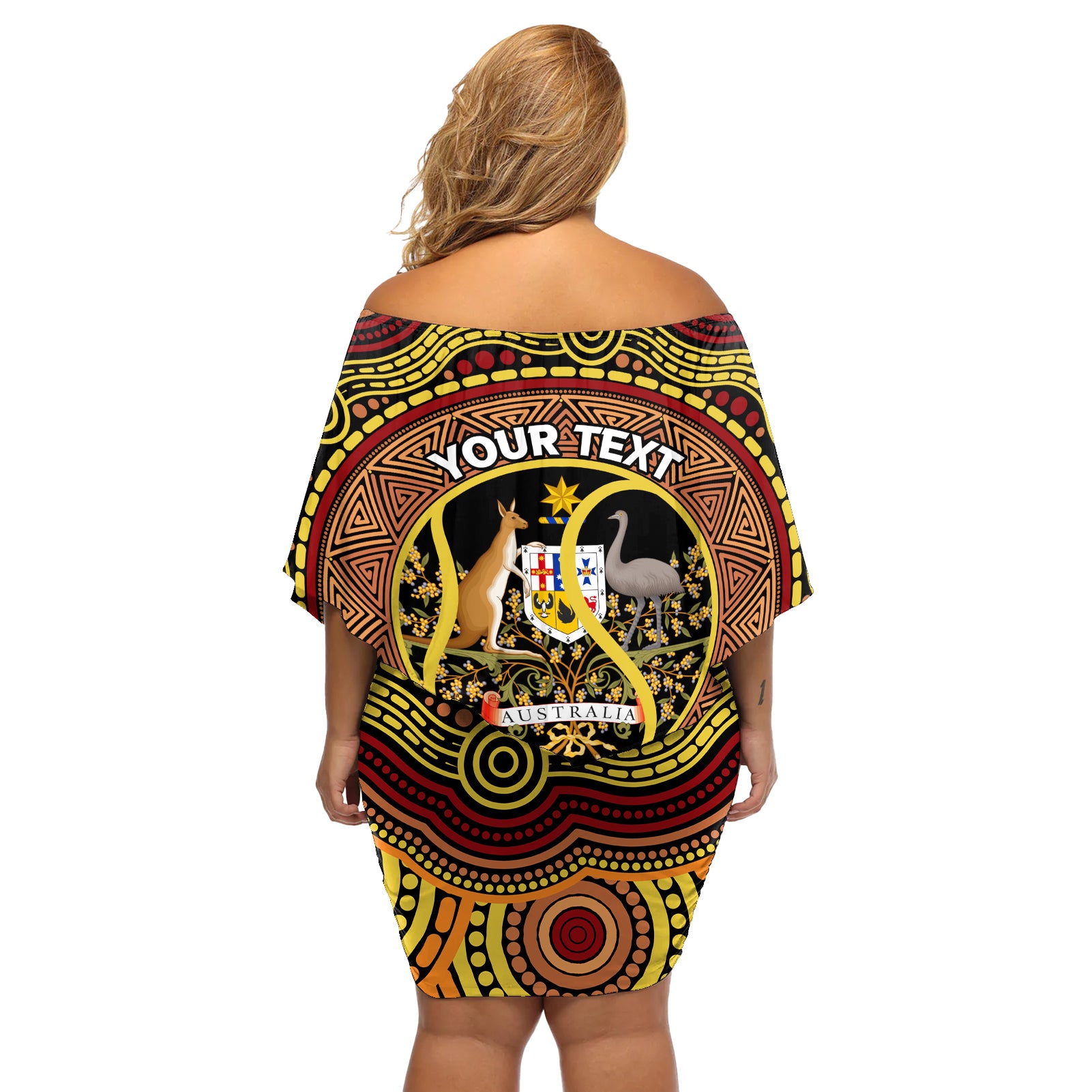 Personalised Australia Tennis Off Shoulder Short Dress Aussie Indigenous Art