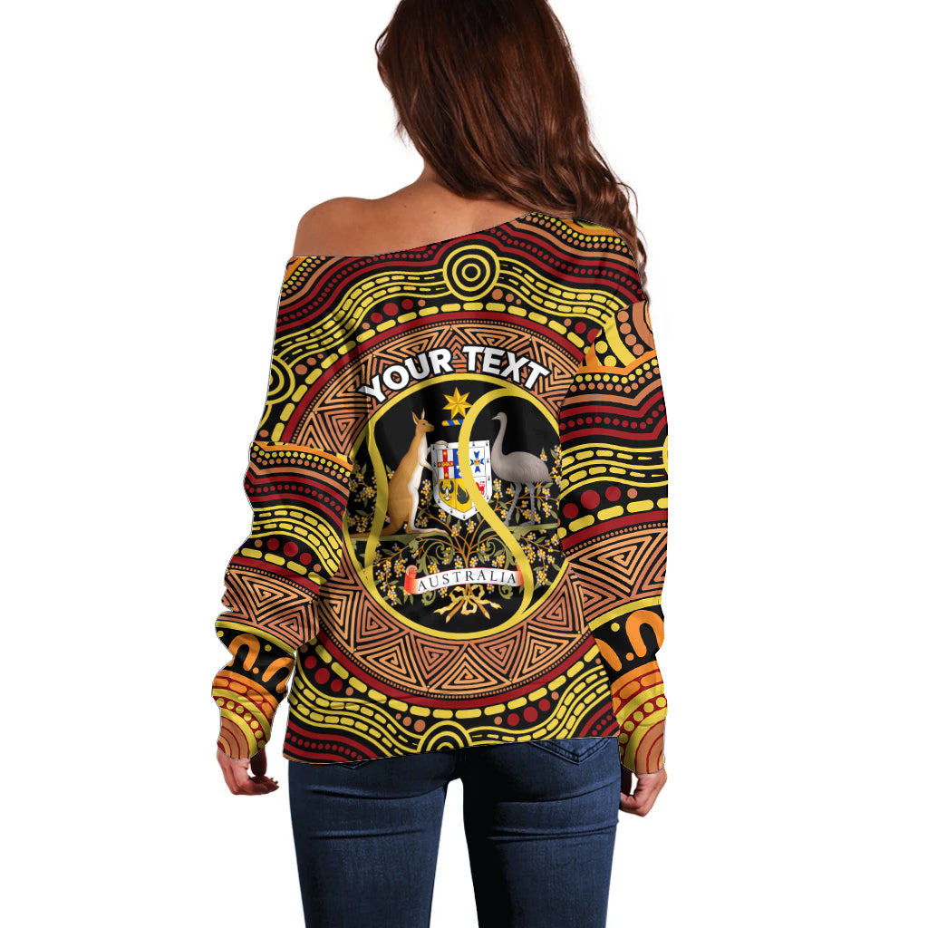 Personalised Australia Tennis Off Shoulder Sweater Aussie Indigenous Art
