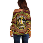 Personalised Australia Tennis Off Shoulder Sweater Aussie Indigenous Art