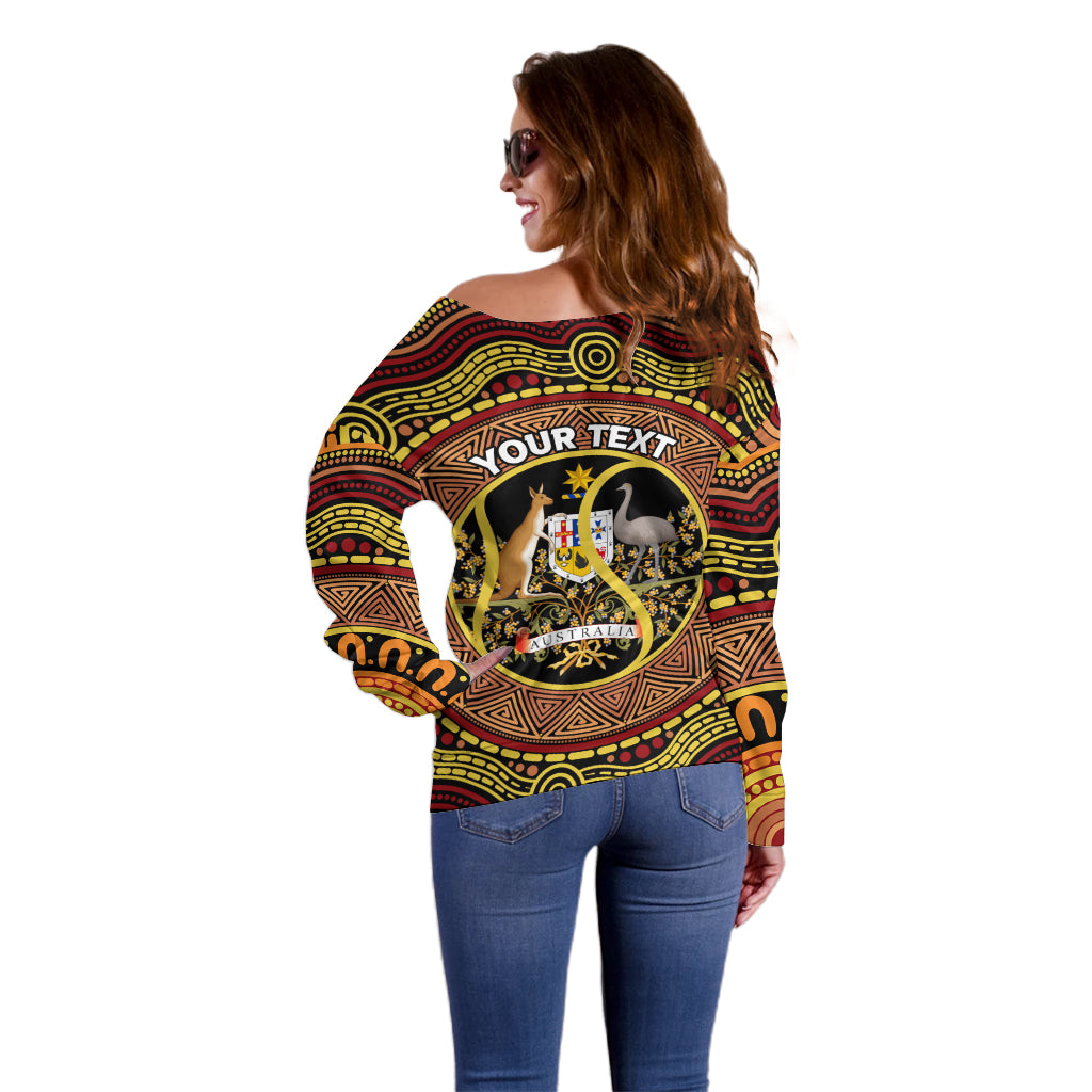 Personalised Australia Tennis Off Shoulder Sweater Aussie Indigenous Art