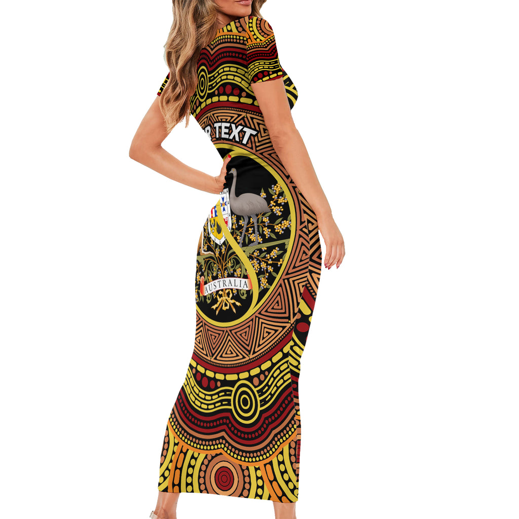 Personalised Australia Tennis Short Sleeve Bodycon Dress Aussie Indigenous Art