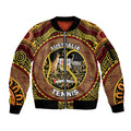 Personalised Australia Tennis Sleeve Zip Bomber Jacket Aussie Indigenous Art