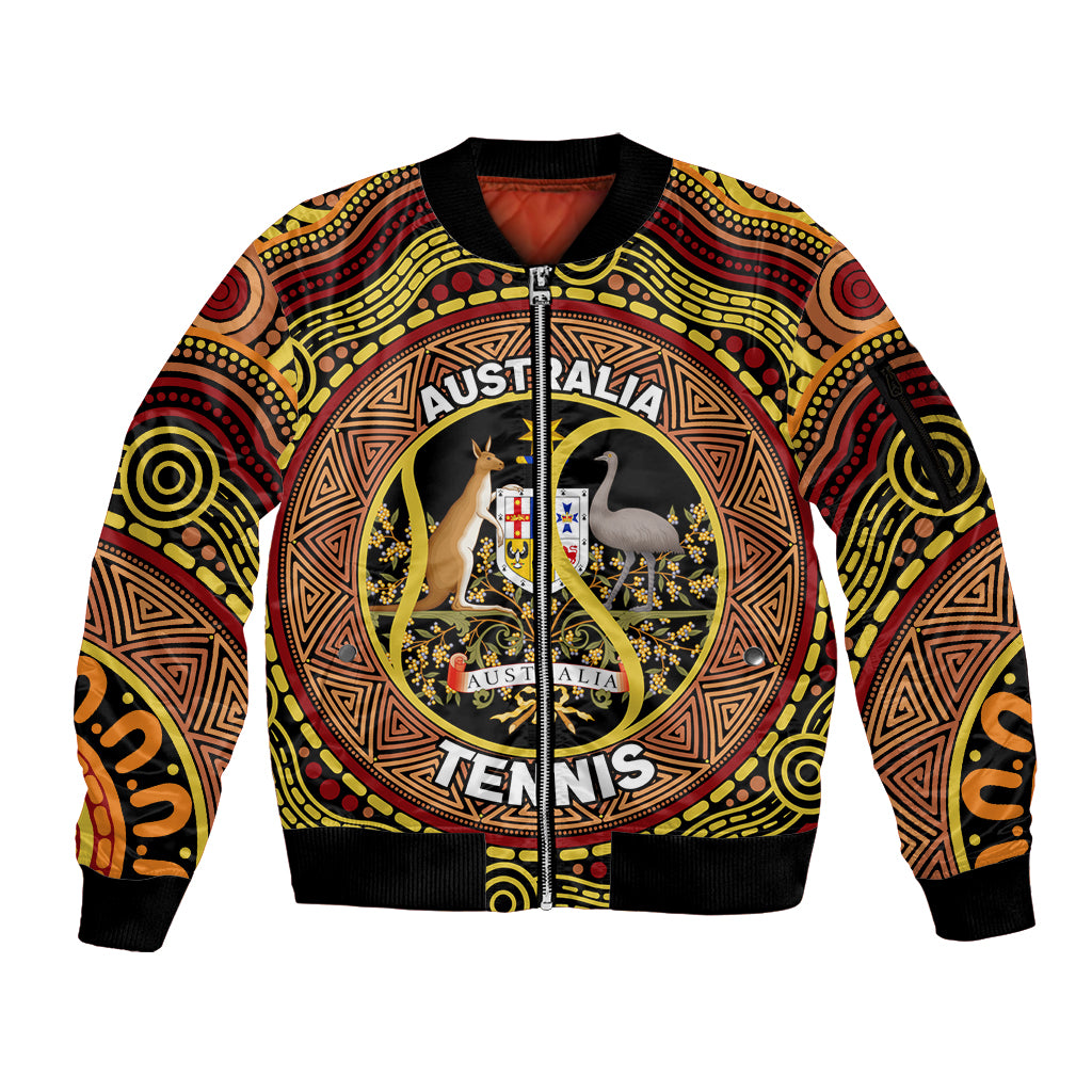 Personalised Australia Tennis Sleeve Zip Bomber Jacket Aussie Indigenous Art