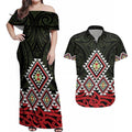 Kia Ora Aotearoa Couples Matching Off Shoulder Maxi Dress and Hawaiian Shirt 2025 Pasifika Maori Taniko Motifs