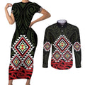 Kia Ora Aotearoa Couples Matching Short Sleeve Bodycon Dress and Long Sleeve Button Shirt 2025 Pasifika Maori Taniko Motifs