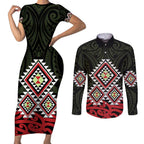 Kia Ora Aotearoa Couples Matching Short Sleeve Bodycon Dress and Long Sleeve Button Shirt 2025 Pasifika Maori Taniko Motifs