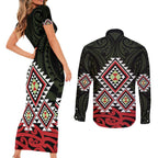 Kia Ora Aotearoa Couples Matching Short Sleeve Bodycon Dress and Long Sleeve Button Shirt 2025 Pasifika Maori Taniko Motifs