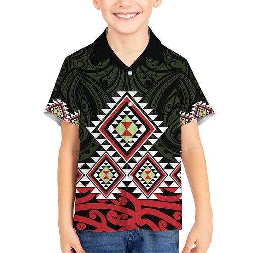 Kia Ora Aotearoa Family Matching Off Shoulder Short Dress and Hawaiian Shirt 2025 Pasifika Maori Taniko Motifs