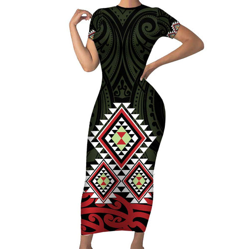 Kia Ora Aotearoa Family Matching Short Sleeve Bodycon Dress and Hawaiian Shirt 2025 Pasifika Maori Taniko Motifs