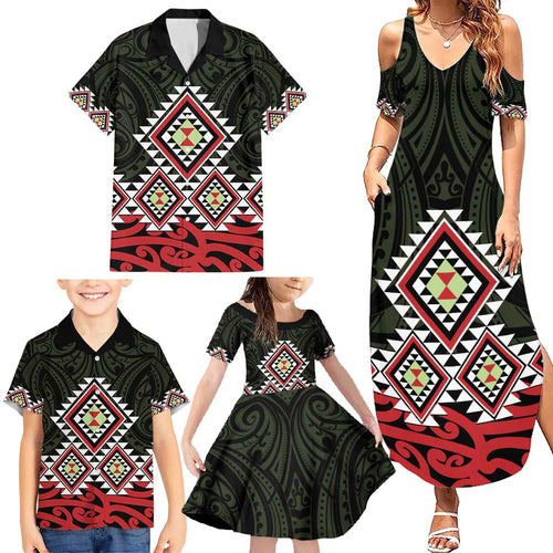 Kia Ora Aotearoa Family Matching Summer Maxi Dress and Hawaiian Shirt 2025 Pasifika Maori Taniko Motifs