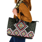 Kia Ora Aotearoa Leather Tote Bag 2025 Pasifika Maori Taniko Motifs
