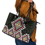 Kia Ora Aotearoa Leather Tote Bag 2025 Pasifika Maori Taniko Motifs