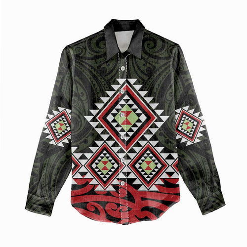 Kia Ora Aotearoa Women Casual Shirt 2025 Pasifika Maori Taniko Motifs
