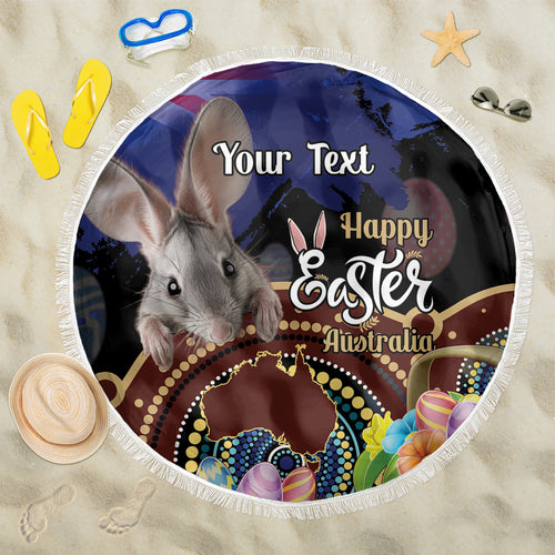 Personalised Australia Easter Day Beach Blanket Aussie Bilby Aboriginal Art