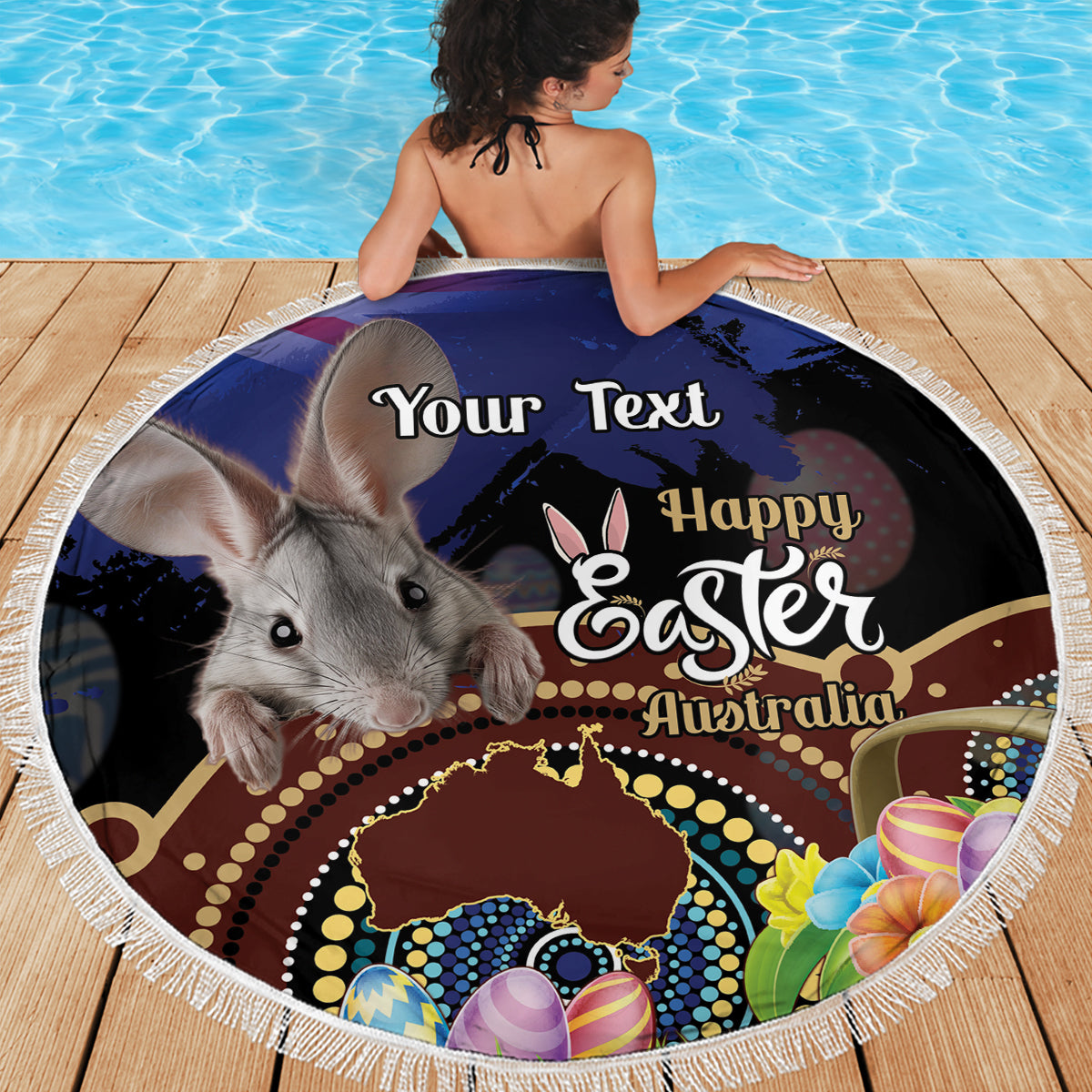 Personalised Australia Easter Day Beach Blanket Aussie Bilby Aboriginal Art