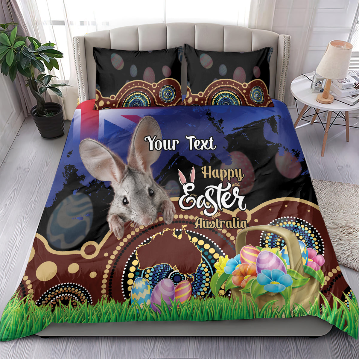 Personalised Australia Easter Day Bedding Set Aussie Bilby Aboriginal Art