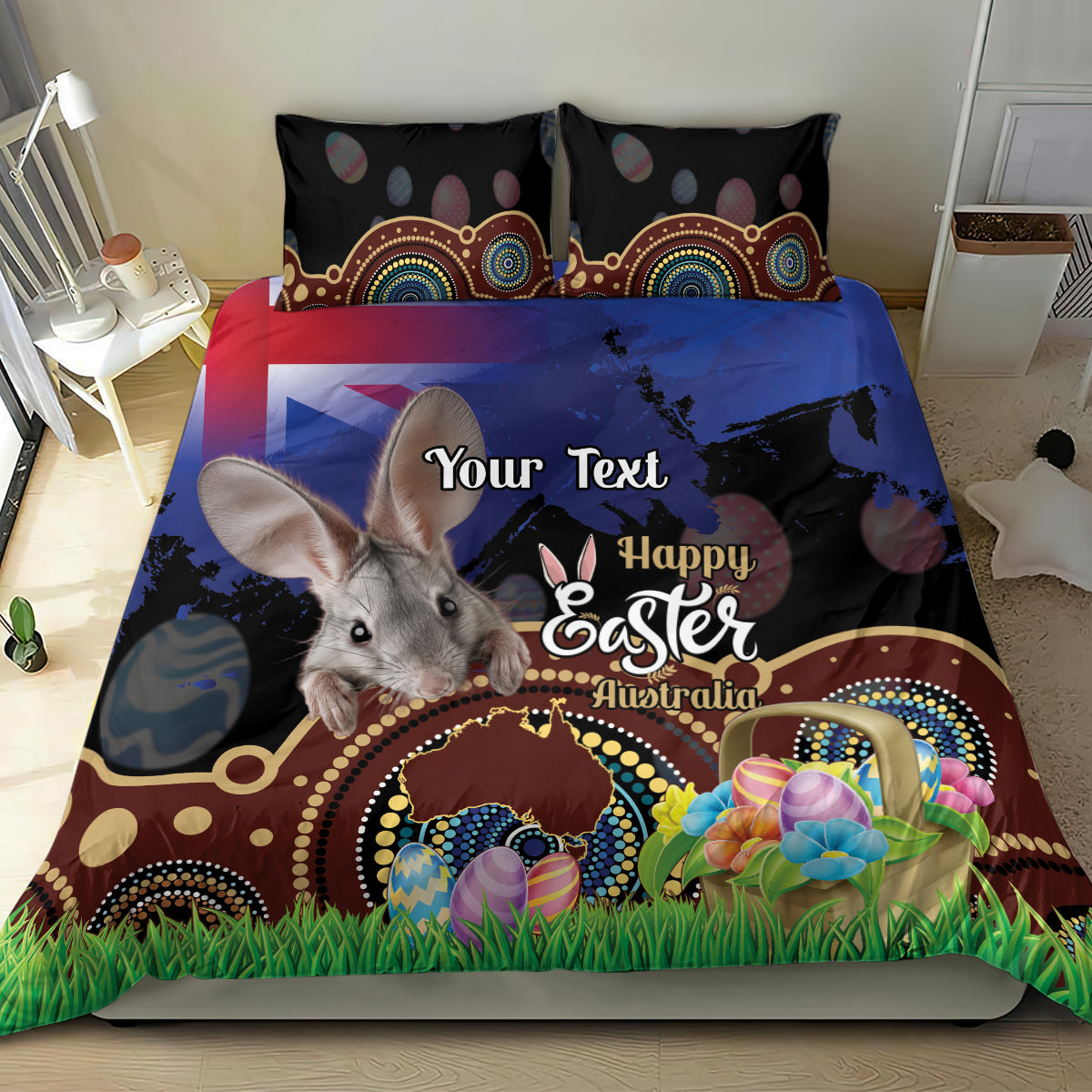 Personalised Australia Easter Day Bedding Set Aussie Bilby Aboriginal Art