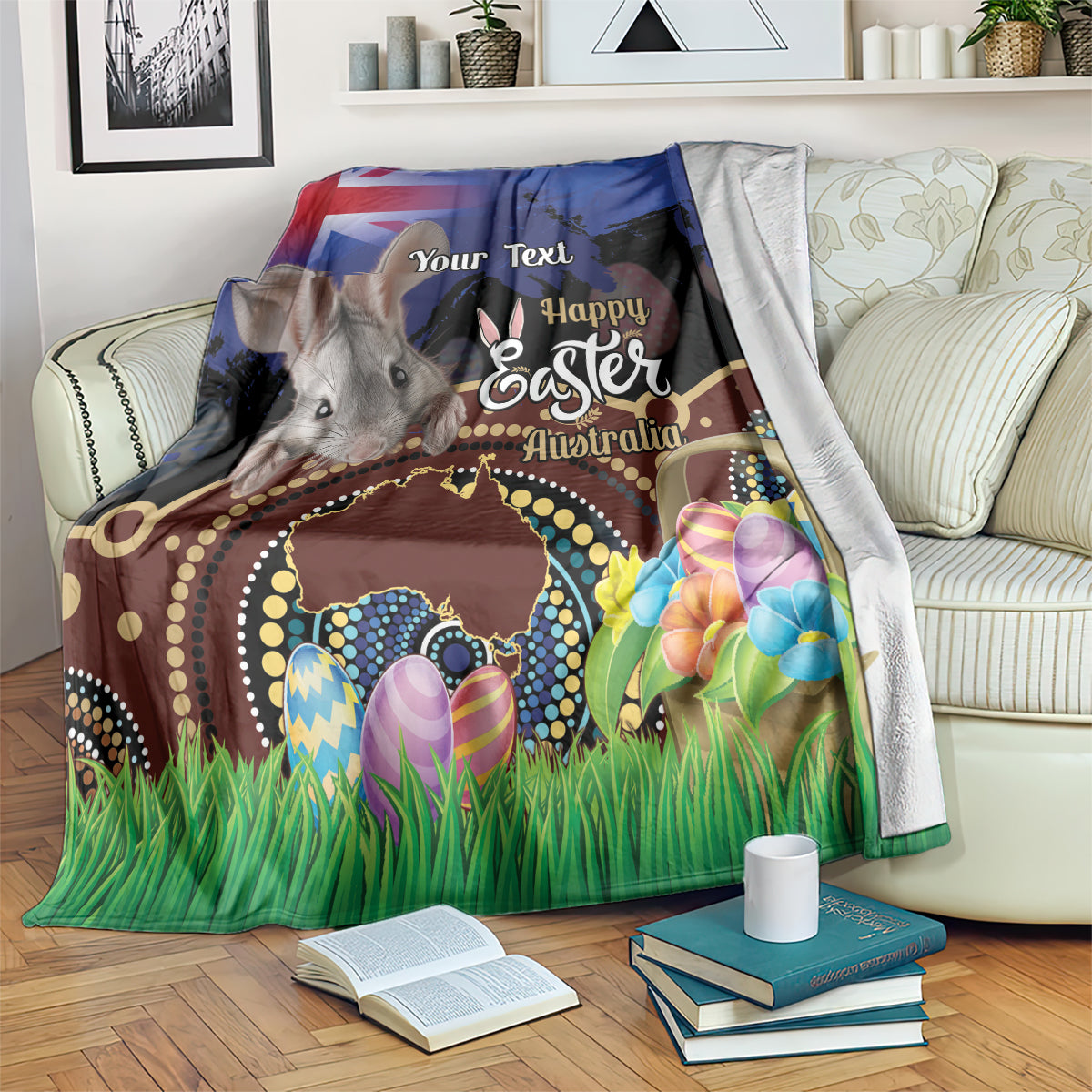 Personalised Australia Easter Day Blanket Aussie Bilby Aboriginal Art