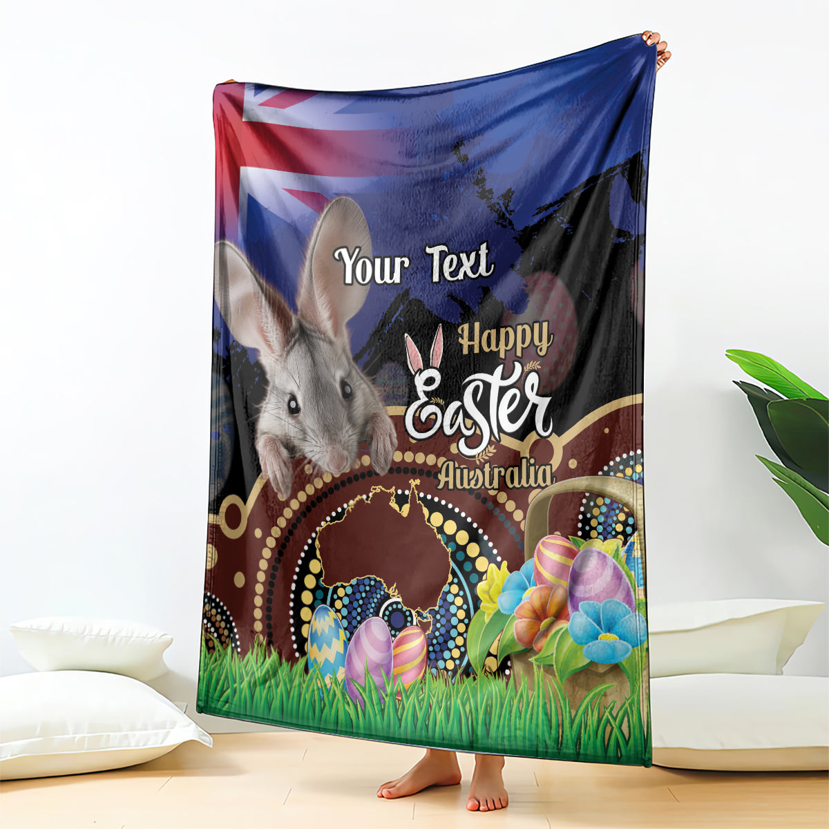 Personalised Australia Easter Day Blanket Aussie Bilby Aboriginal Art
