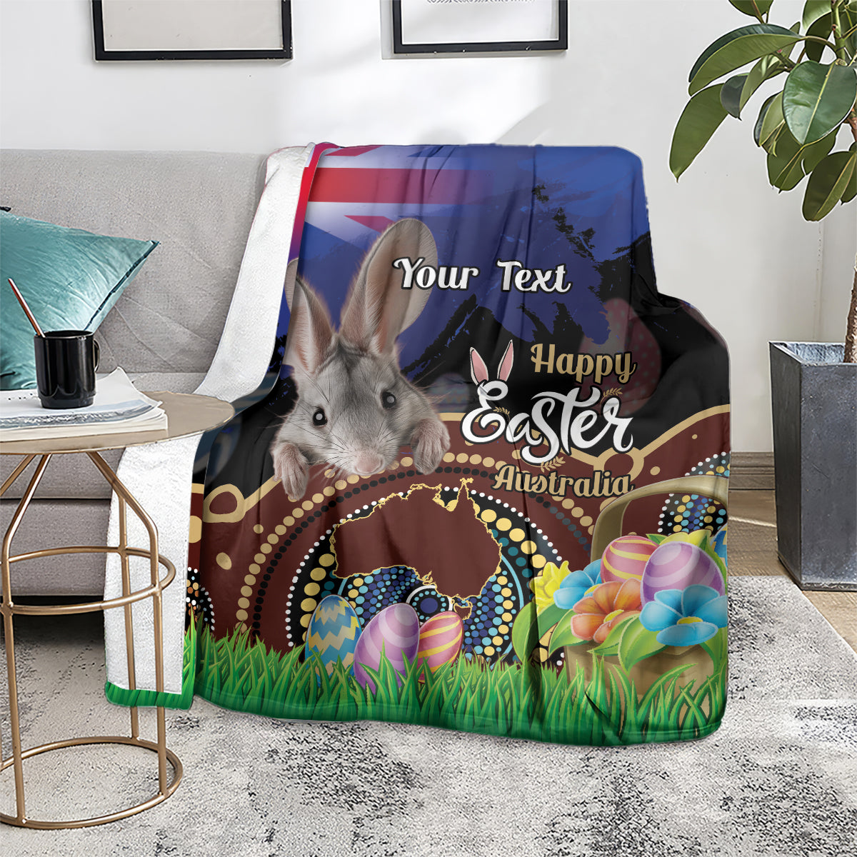Personalised Australia Easter Day Blanket Aussie Bilby Aboriginal Art