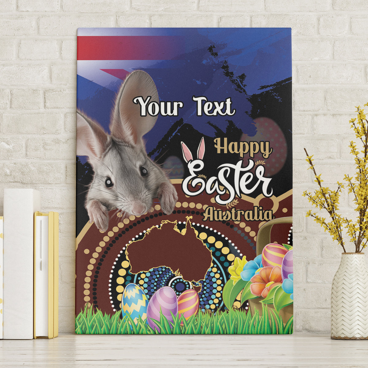 Personalised Australia Easter Day Canvas Wall Art Aussie Bilby Aboriginal Art