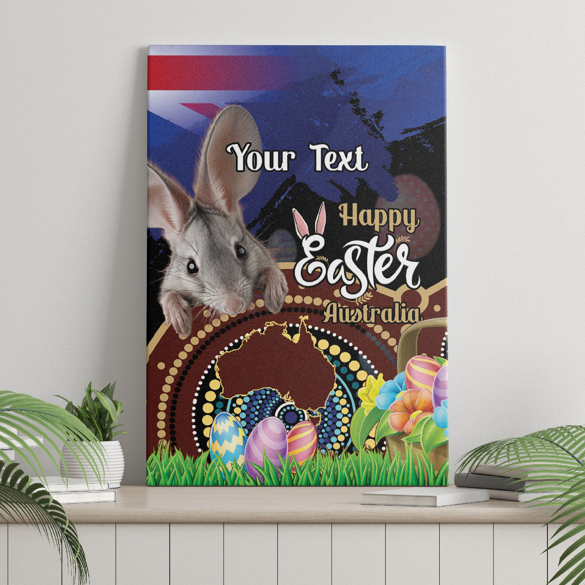Personalised Australia Easter Day Canvas Wall Art Aussie Bilby Aboriginal Art