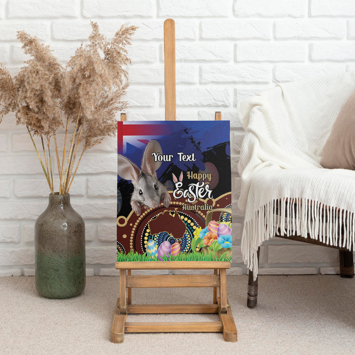 Personalised Australia Easter Day Canvas Wall Art Aussie Bilby Aboriginal Art