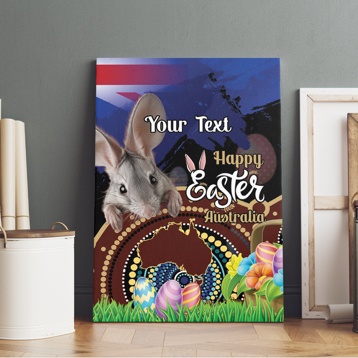 Personalised Australia Easter Day Canvas Wall Art Aussie Bilby Aboriginal Art