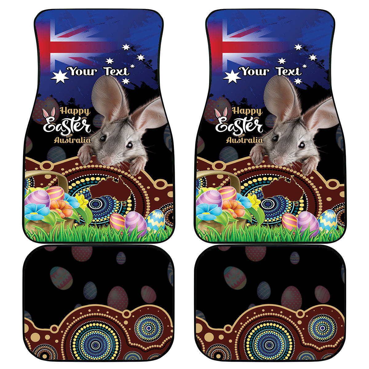 Personalised Australia Easter Day Car Mats Aussie Bilby Aboriginal Art