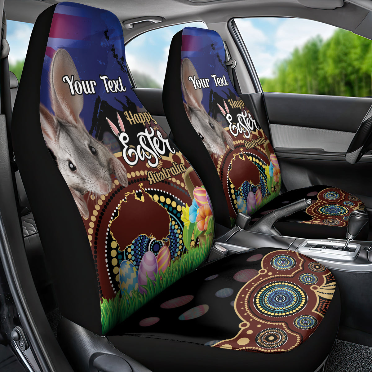 Personalised Australia Easter Day Car Seat Cover Aussie Bilby Aboriginal Art