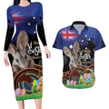 Personalised Australia Easter Day Couples Matching Long Sleeve Bodycon Dress and Hawaiian Shirt Aussie Bilby Aboriginal Art