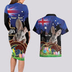 Personalised Australia Easter Day Couples Matching Long Sleeve Bodycon Dress and Hawaiian Shirt Aussie Bilby Aboriginal Art