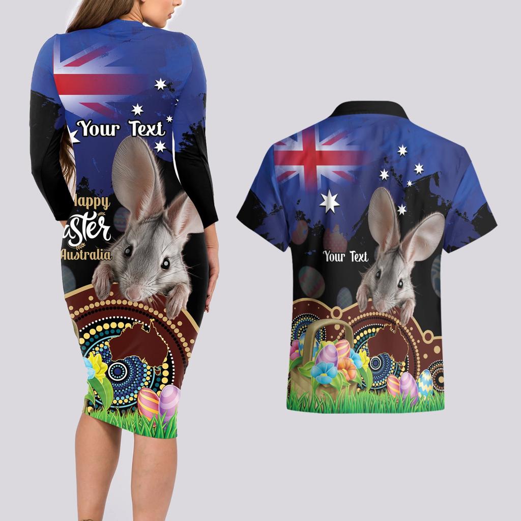 Personalised Australia Easter Day Couples Matching Long Sleeve Bodycon Dress and Hawaiian Shirt Aussie Bilby Aboriginal Art