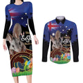 Personalised Australia Easter Day Couples Matching Long Sleeve Bodycon Dress and Long Sleeve Button Shirt Aussie Bilby Aboriginal Art