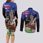 Personalised Australia Easter Day Couples Matching Long Sleeve Bodycon Dress and Long Sleeve Button Shirt Aussie Bilby Aboriginal Art