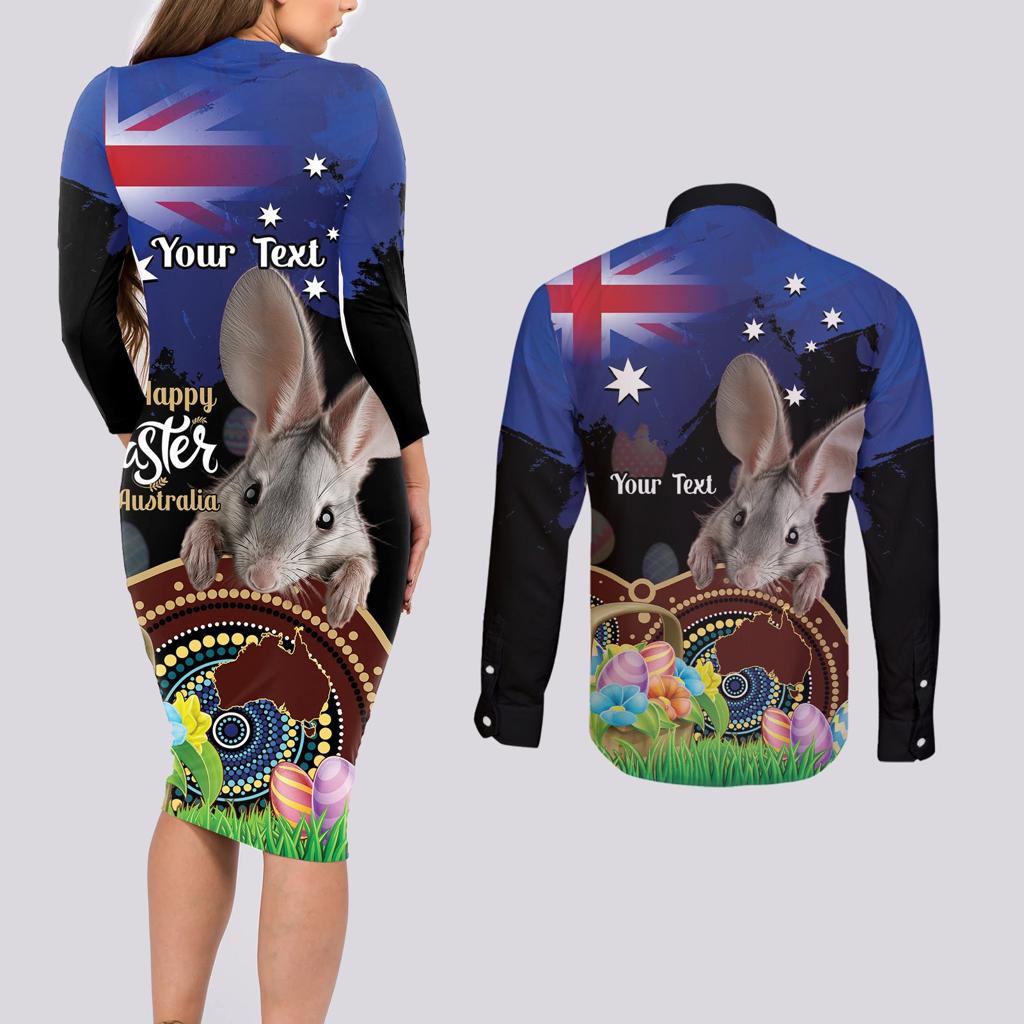 Personalised Australia Easter Day Couples Matching Long Sleeve Bodycon Dress and Long Sleeve Button Shirt Aussie Bilby Aboriginal Art