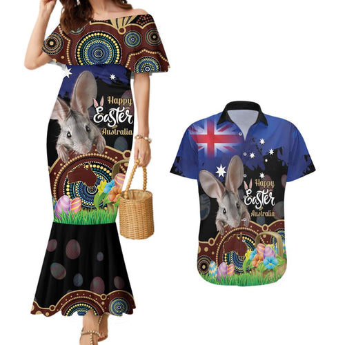 Personalised Australia Easter Day Couples Matching Mermaid Dress and Hawaiian Shirt Aussie Bilby Aboriginal Art