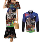 Personalised Australia Easter Day Couples Matching Mermaid Dress and Long Sleeve Button Shirt Aussie Bilby Aboriginal Art