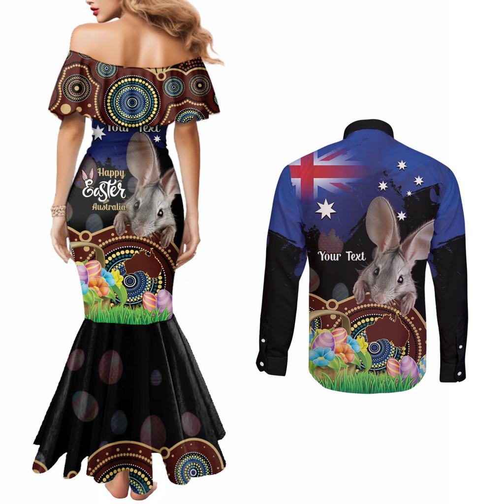 Personalised Australia Easter Day Couples Matching Mermaid Dress and Long Sleeve Button Shirt Aussie Bilby Aboriginal Art